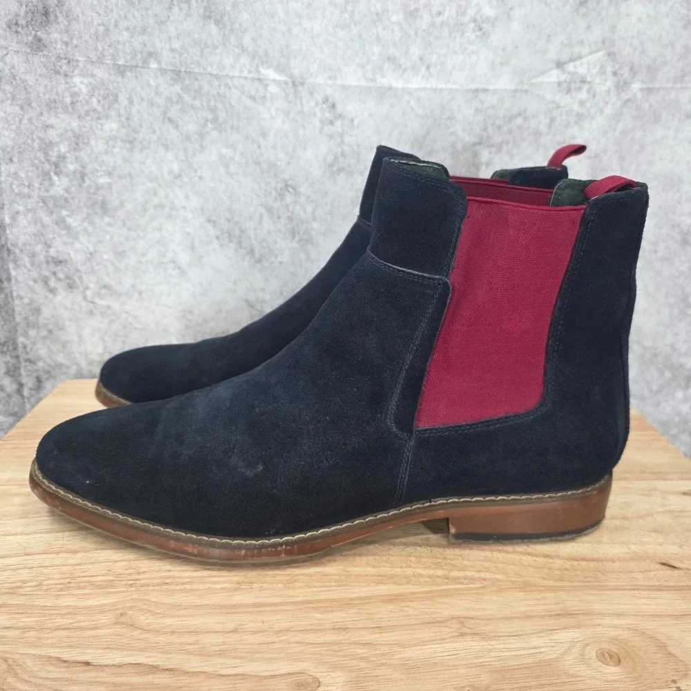 Todd Welsh Chelsea Boots Mens 14 Suede‎ Navy Blue Red Elastic Ankle Pull On